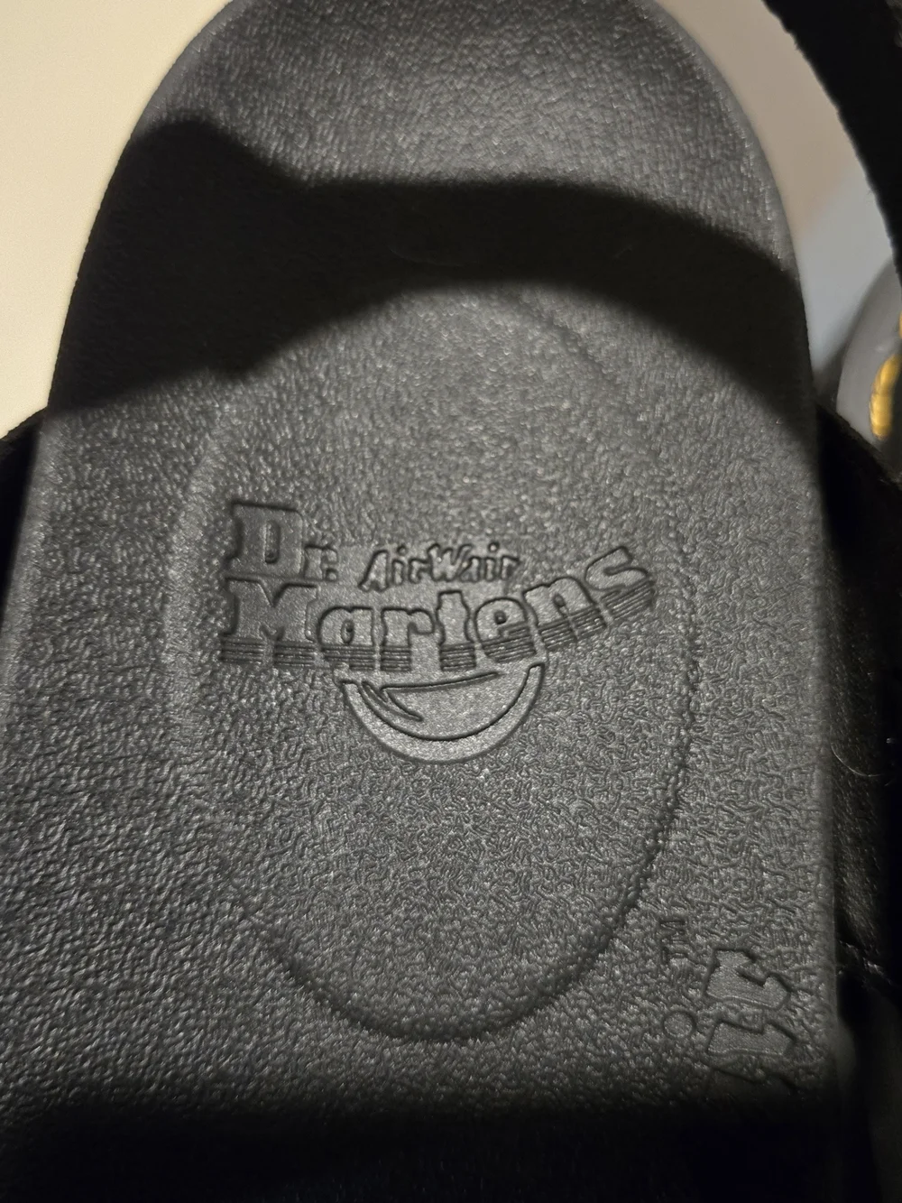 Dr. Martens Black Platform Sandal with Yellow Stitching